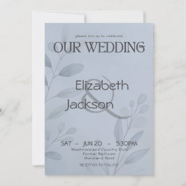 Modern Cool Blue Botanical Typography Wedding   Inbjudningar