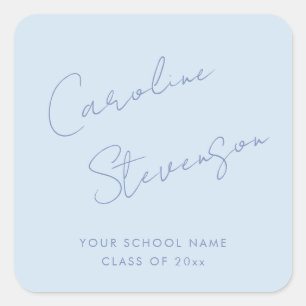 Modern Cool Blue Script Personlig Examen Fyrkantigt Klistermärke