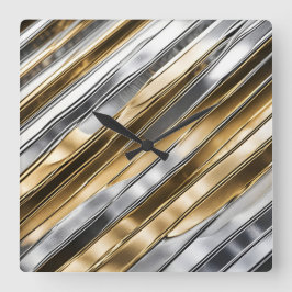 Modern, cool, chic, silver and gold stripe pattern fyrkantig klocka