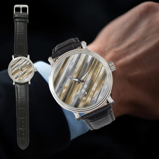 Modern, cool, chic, silver- och guldrandigt mönste armbandsur (Skapare uppladdad)