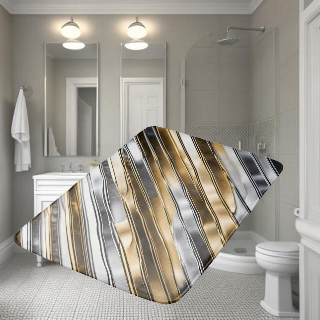 Modern, cool, chic, silver- och guldrandigt mönste badrumsmatta (Skapare uppladdad)