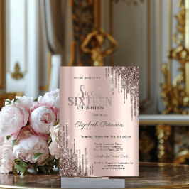 Modern Cool Glitter Drips Roséguld Sweet 16 Inbjudningar