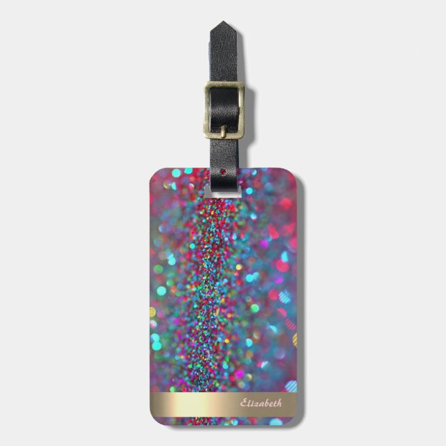 Modern Cool Glitter Guld Rand - Personlig Bagagebricka (Vertikal Framsida)