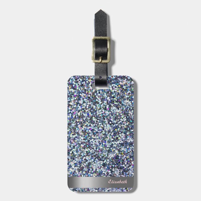 Modern Cool Glitter Silver Stripe - Personlig Bagagebricka (Vertikal Framsida)