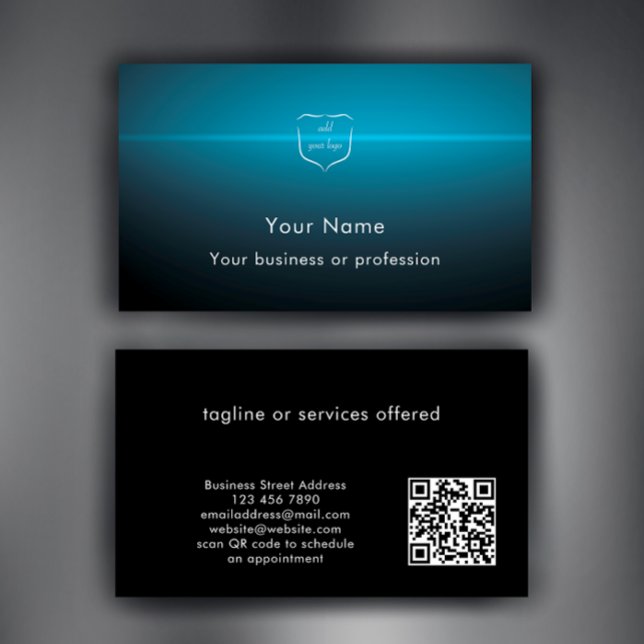 Modern Cool Logo QR-kod Teknik Professionell Visitkort (Personalize these cool blue light burst professional business card template. Add logo & QR code.
)