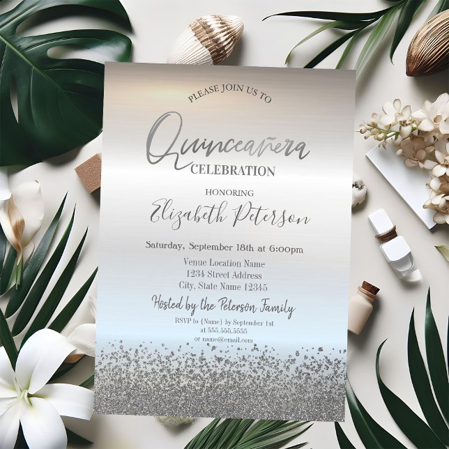 Modern Cool Silver Diamonds Quinceañera Inbjudningar (Skapare uppladdad)