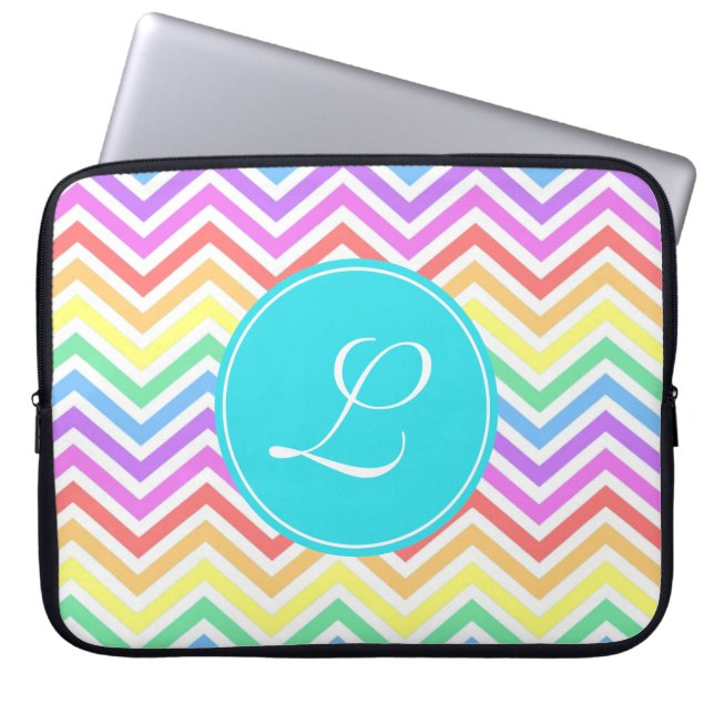 Modern, cool, trendig regnbågsskjutande monogram laptop fodral (Framsidan)