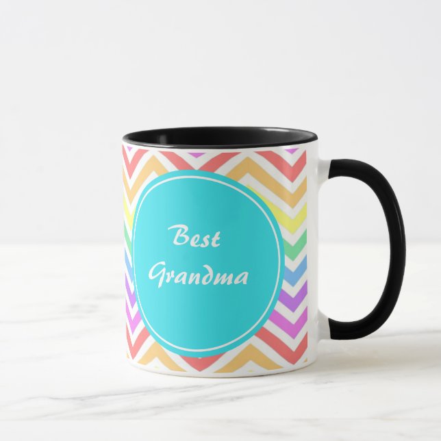 Modern, cool, trendig regnbågsskjutande monogram mugg (Höger)