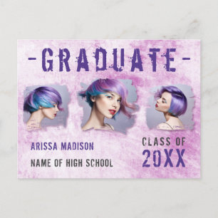 Modern Coola 3 Lila för foto-Rosa Grad-meddelande Vykort