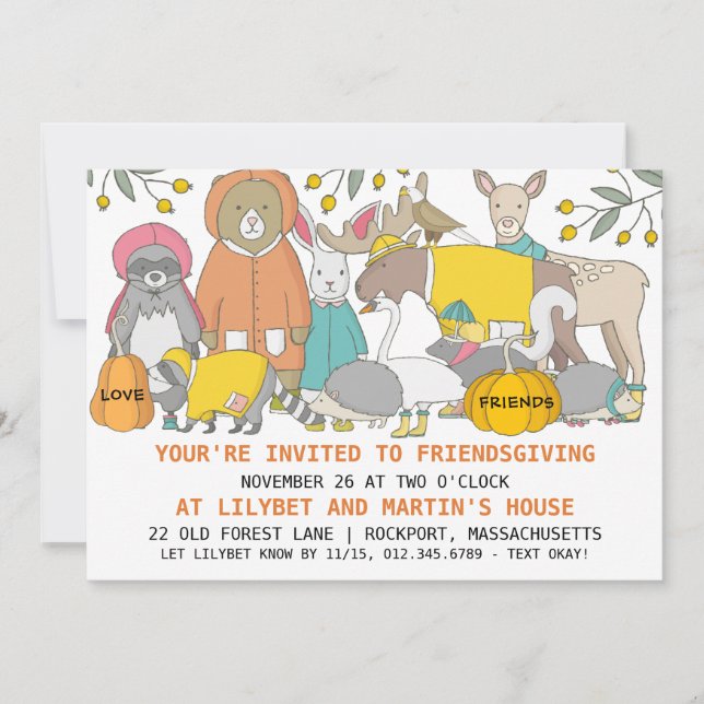 Modern Coola Animal Pumpkins Friendsgiving Inbjudningar (Framsida)