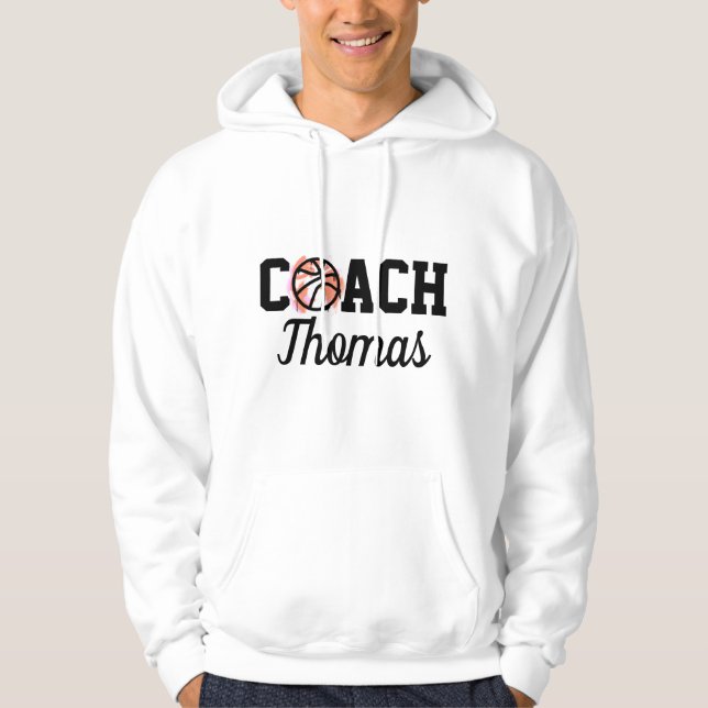 Modern Coola Basketball Coach Boll Graffiti & Namn Hoodie (Framsida)