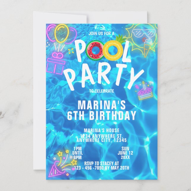 Modern Coola Bassäng Party Sommardag i Inbjudningar (Framsida)