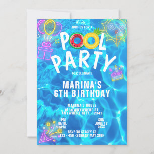 Modern Coola Bassäng Party Sommardag i Inbjudningar