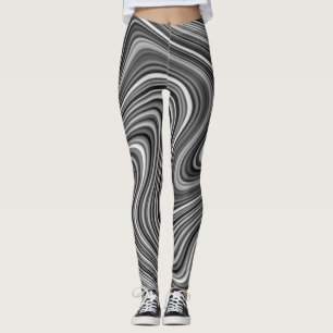 Modern Coola Black White Silver Grått Curvy Linjer Leggings
