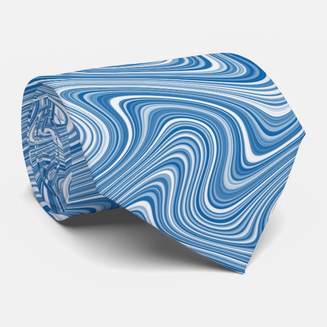 Modern Coola Blue White Grått Curvy Line Mönster Slips (Rullad)