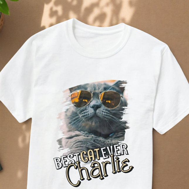 Modern Coola Grunge Anpassningsbar Pet Cat Photo T Shirt (Skapare uppladdad)
