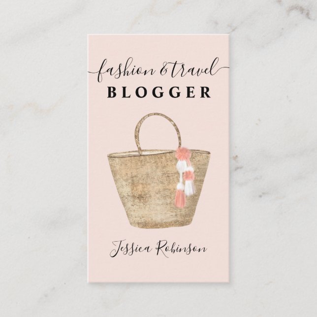 Modern coola mode bloggare-rosa med giglicksskript visitkort (Framsida)