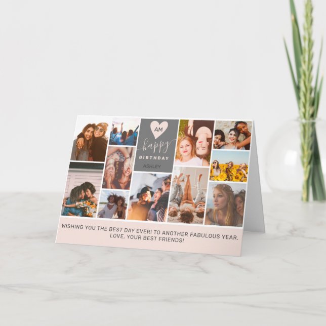 Modern coola monogram fotokollage för rosa kort (Framsida)