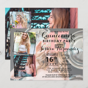 Modern Coola Photo Collage Sweet Quinceañera Inbjudningar