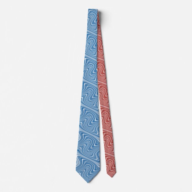 Modern Coola Red/Blue White Grått Curvy Line Mönst Slips (Framsida)