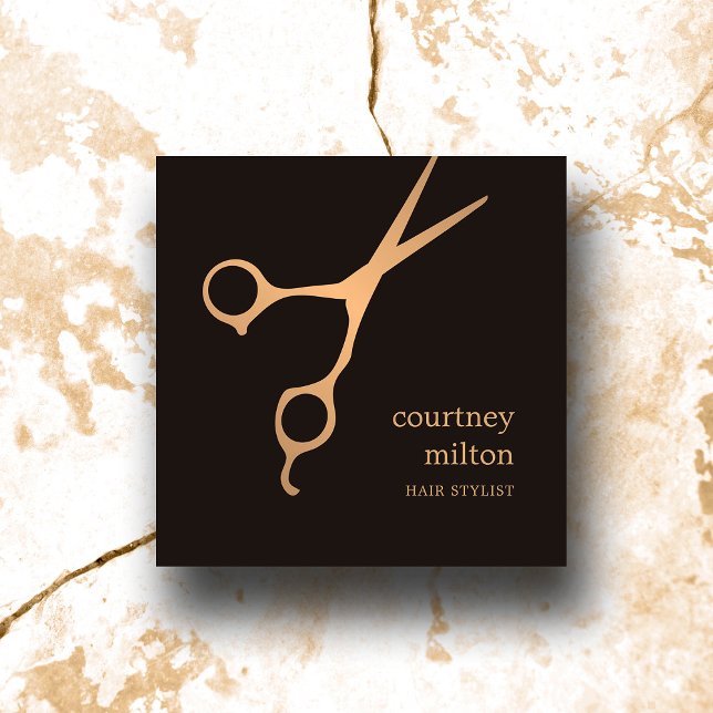 Modern Coola Simple Black Faux Guld Hair Stylist Fyrkantigt Visitkort (Skapare uppladdad)