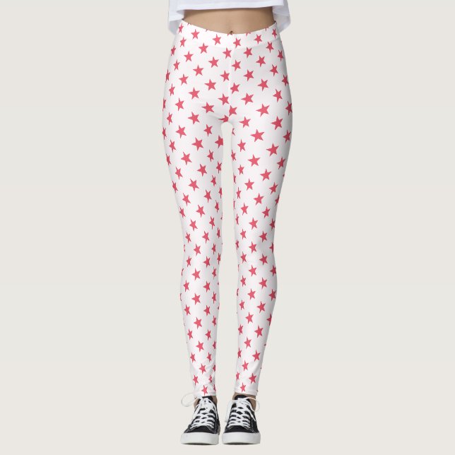 Modern Coola Snyggt Rosa Stars Mönster Sports Team Leggings (Framsida)