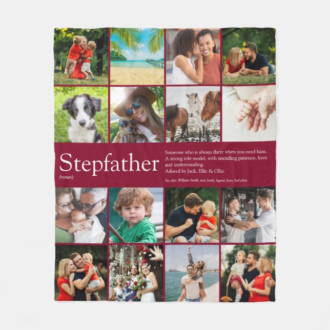 Modern Coola Stepfather Stepdad 16 Photo Collage Fleecefilt (Framsidan)