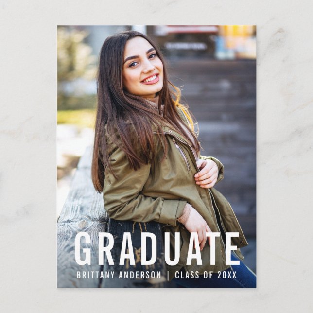 Modern Coola Studenten fotomeddelande B Inbjudan Vykort (Framsida)