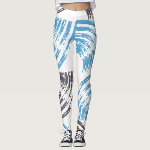 Modern, coola, trendigets blå abstrakt-penseldrag leggings