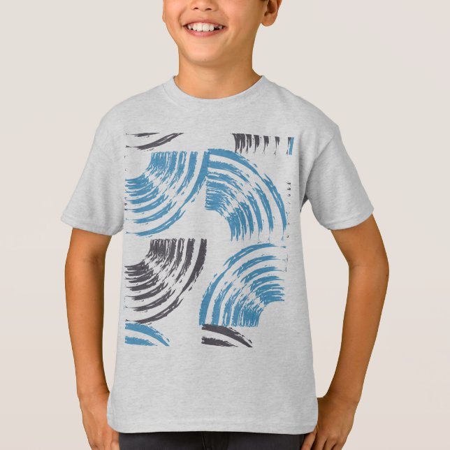 Modern, coola, trendigets blå abstrakt-penseldrag t shirt (Framsida)