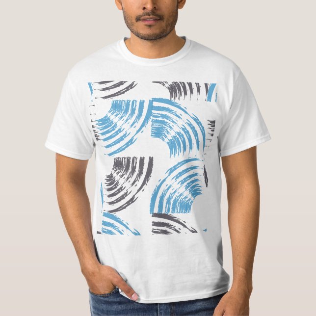 Modern, coola, trendigets blå abstrakt-penseldrag t shirt (Framsida)