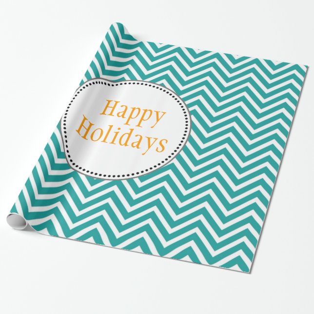 Modern, coola, trendigets teal chevron Jul Presentpapper (Utrullad)