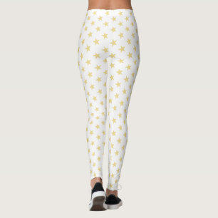 Modern Coola White Guld Stars Sports Team Mönster Leggings