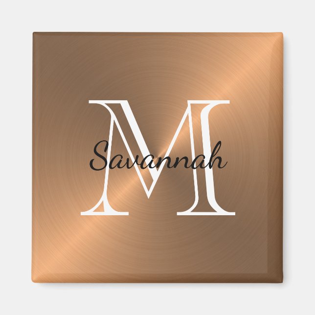 Modern Copper Monogram Faux Metall Magnet (Framsidan)