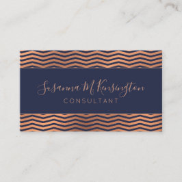 Modern Copper Ro Gold Foil Navy Blue Chevron Visitkort