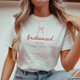 Modern Coquette Bow Brudtärna Namn Möhippa T Shirt