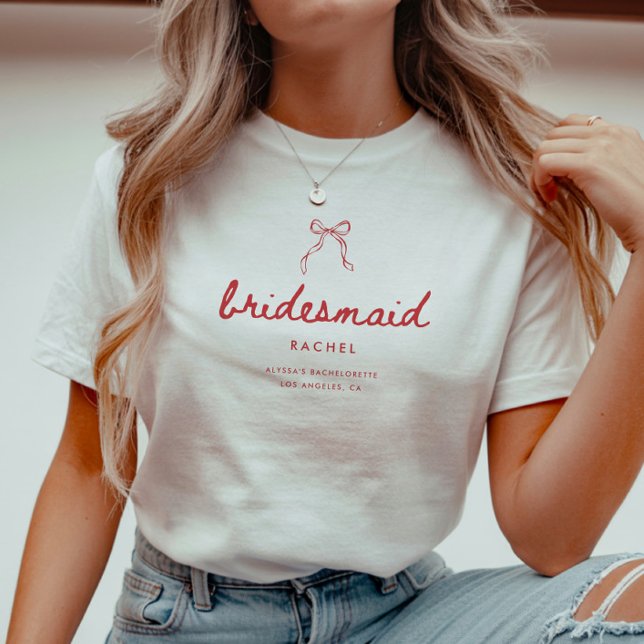 Modern Coquette Bow Brudtärna Namn Möhippa T Shirt (Skapare uppladdad)