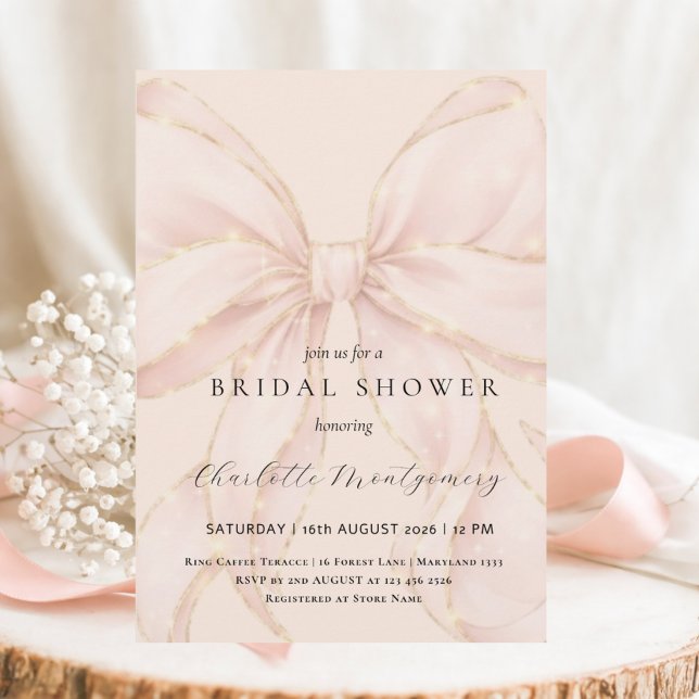 Modern Coquette Pink Bow Bridal Shower Inbjudningar (Skapare uppladdad)