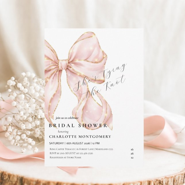 Modern Coquette Pink Bow Bridal Shower Inbjudningar (Skapare uppladdad)