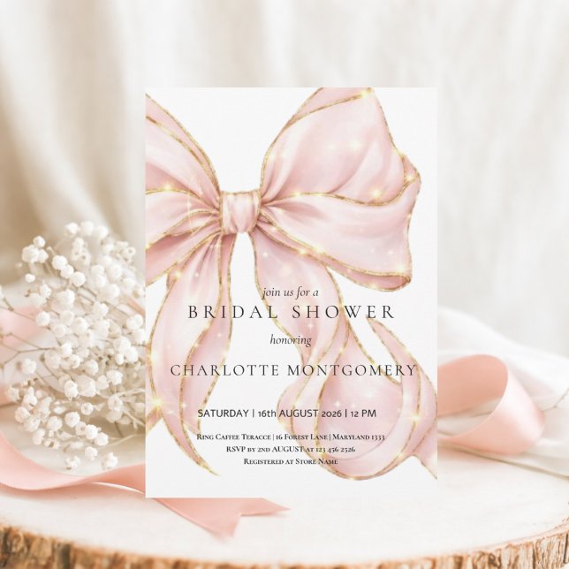 Modern Coquette Pink Bow Bridal Shower Inbjudningar (Skapare uppladdad)