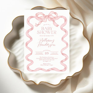 Modern Coquette Rosa Bow Girl Baby Shower Inbjudningar