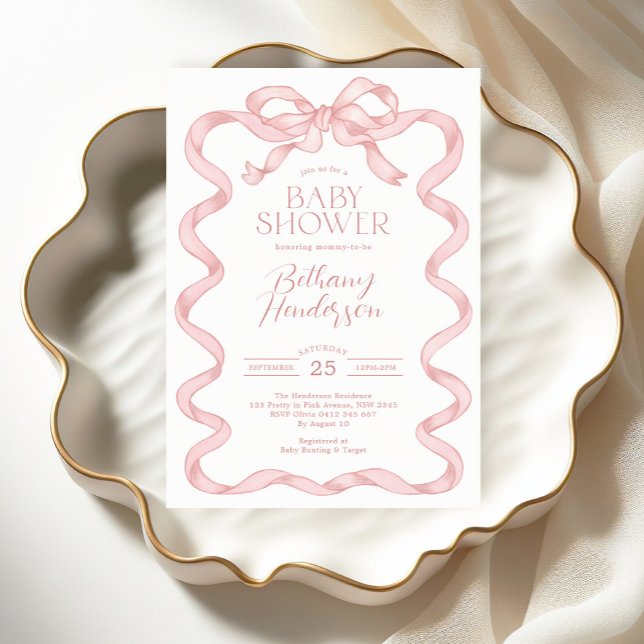 Modern Coquette Rosa Bow Girl Baby Shower Inbjudningar (Skapare uppladdad)