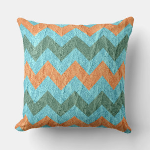 Modern Coral Aqua Chevron Leather Kudde