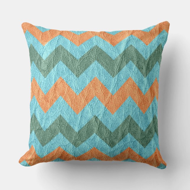 Modern Coral Aqua Chevron Leather Kudde (Framsida)