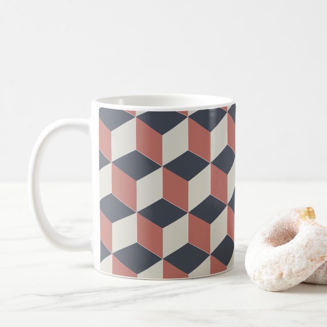 Modern Coral Blue Geometric Mönster Kaffemugg (Med munk)
