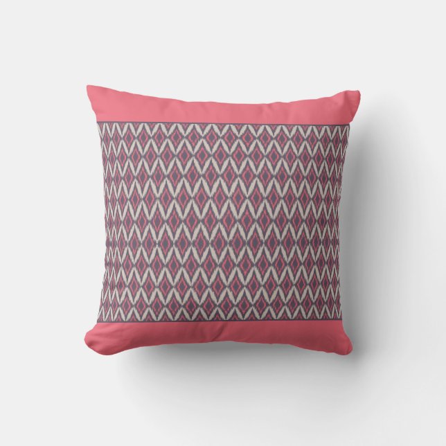 Modern Coral Grått Ikat Mönster Kudde (Framsida)