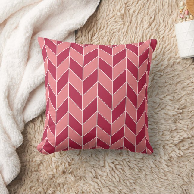 Modern Coral Magenta Herringbone Chevron Kudde (Filt)
