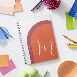 Modern Coral Magenta Rosa Arch med Monogram Anteckningsbok