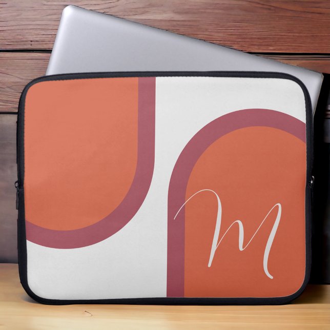 Modern Coral Magenta Rosa Arch med Monogram Laptop Fodral (Skapare uppladdad)