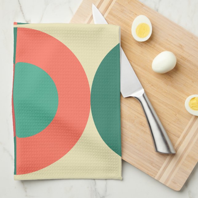 Modern Coral Mint i mitten av århundradet Kökshandduk (Vikt i Fjärdedel)